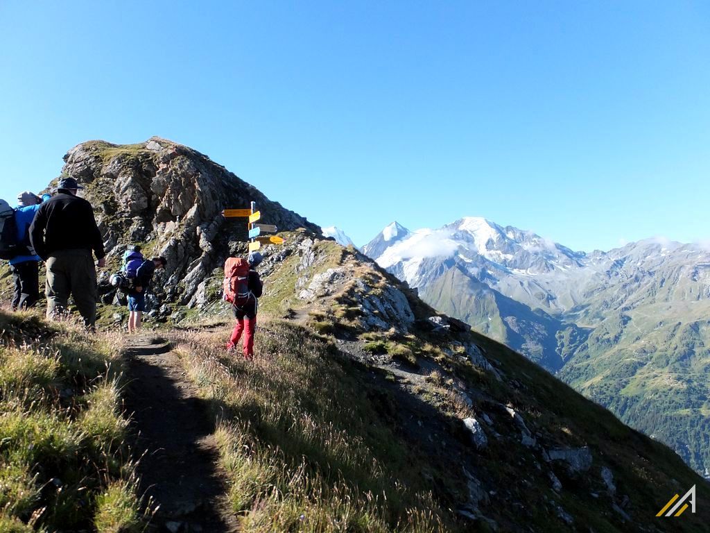 Trekking Haute Route, Col Termin na szlaku z Verbier do Lac Louvie. W głębi szczyty masywu Grand Combin