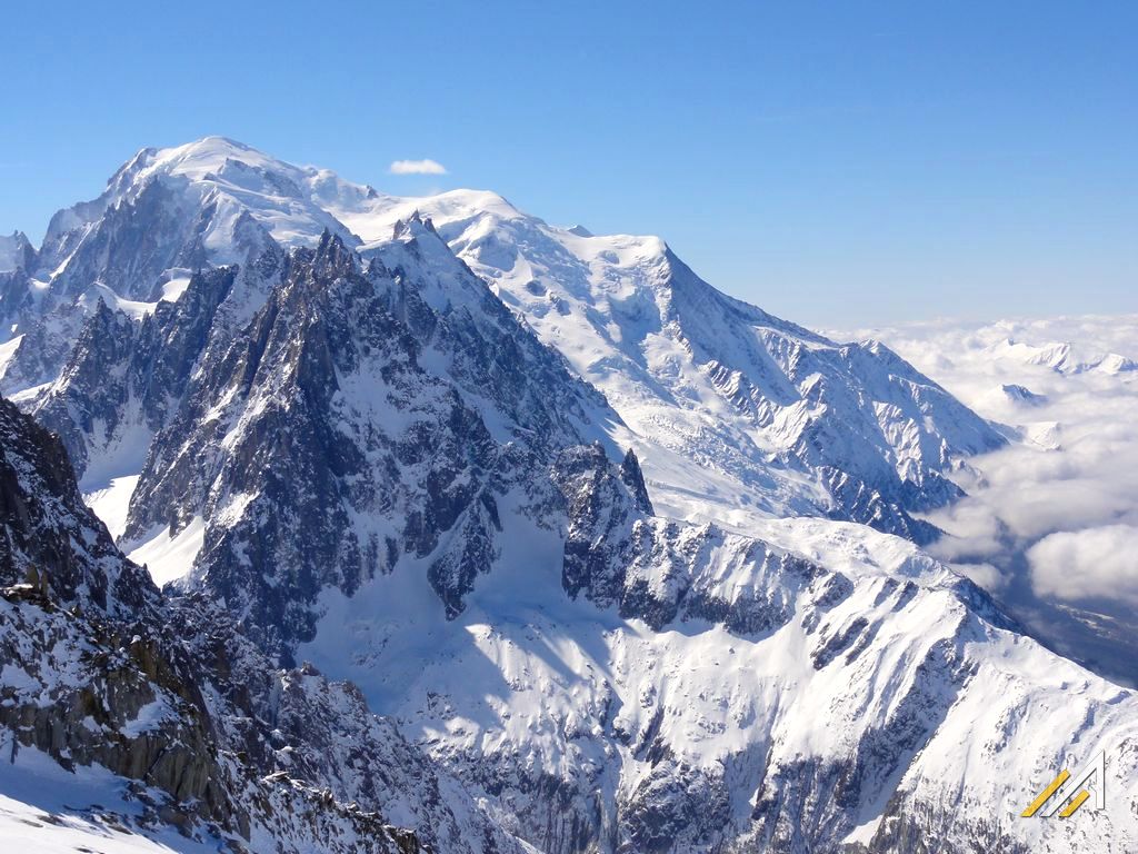 Narty w Alpach, Mont Blanc, widok z Grands Montets